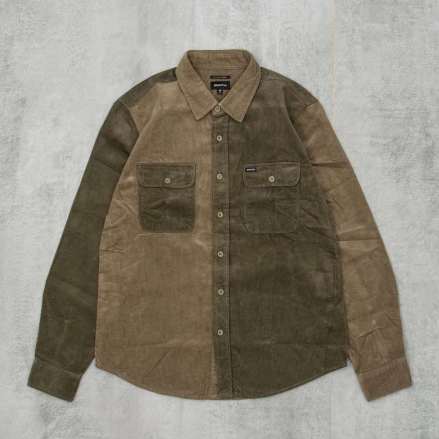 Shirts * | Brixton Bowery Corduroy L/S Flannel Shirt Military Olive