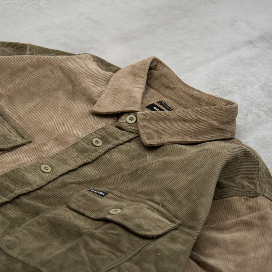 Shirts * | Brixton Bowery Corduroy L/S Flannel Shirt Military Olive