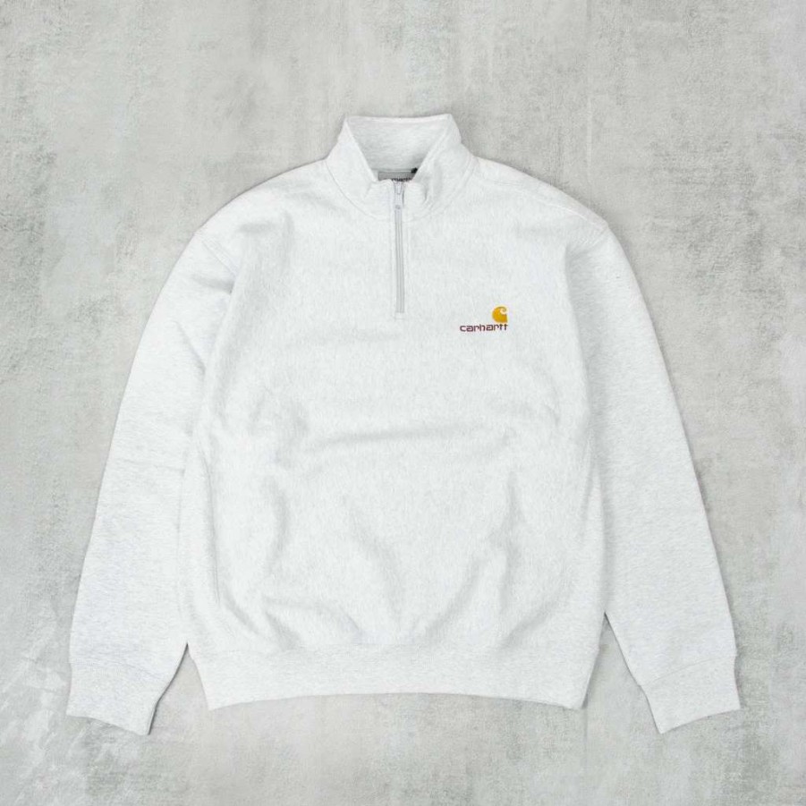 Sweats & Hoods * | Carhartt Wip Half Zip American Script Sweat Ash Heather