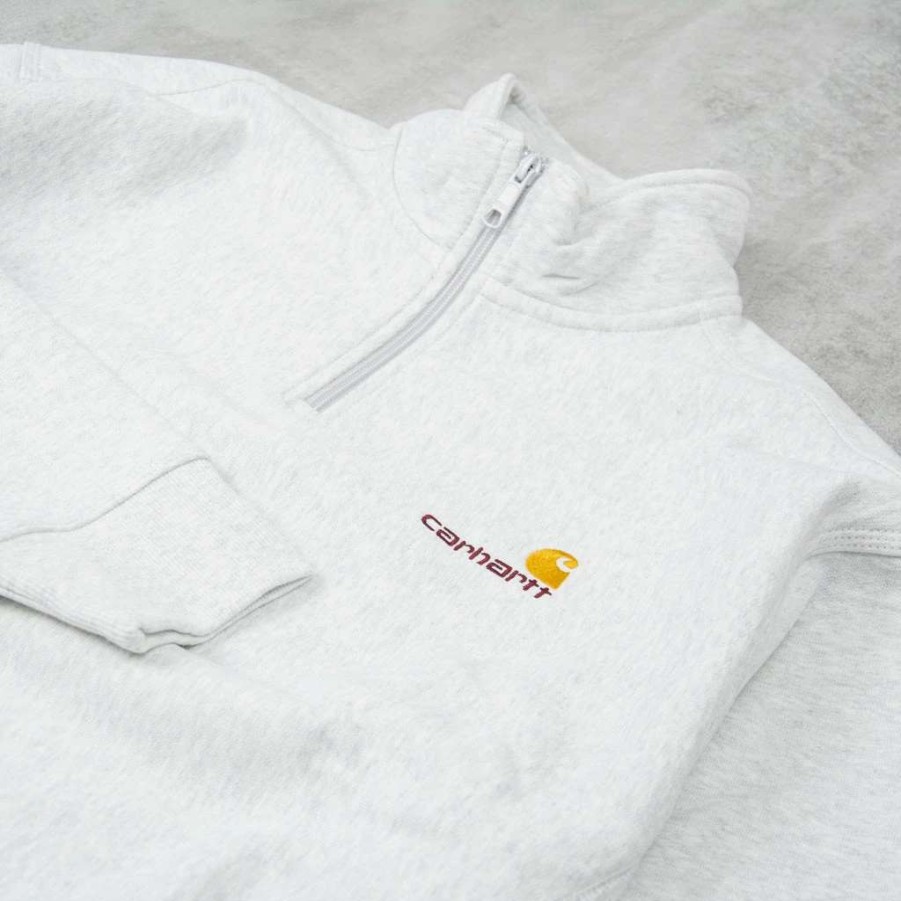 Sweats & Hoods * | Carhartt Wip Half Zip American Script Sweat Ash Heather