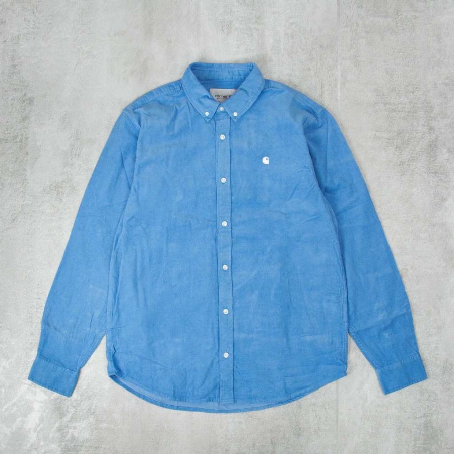 Shirts * | Carhartt Wip Madison Fine Cord L/S Shirt Piscine / White