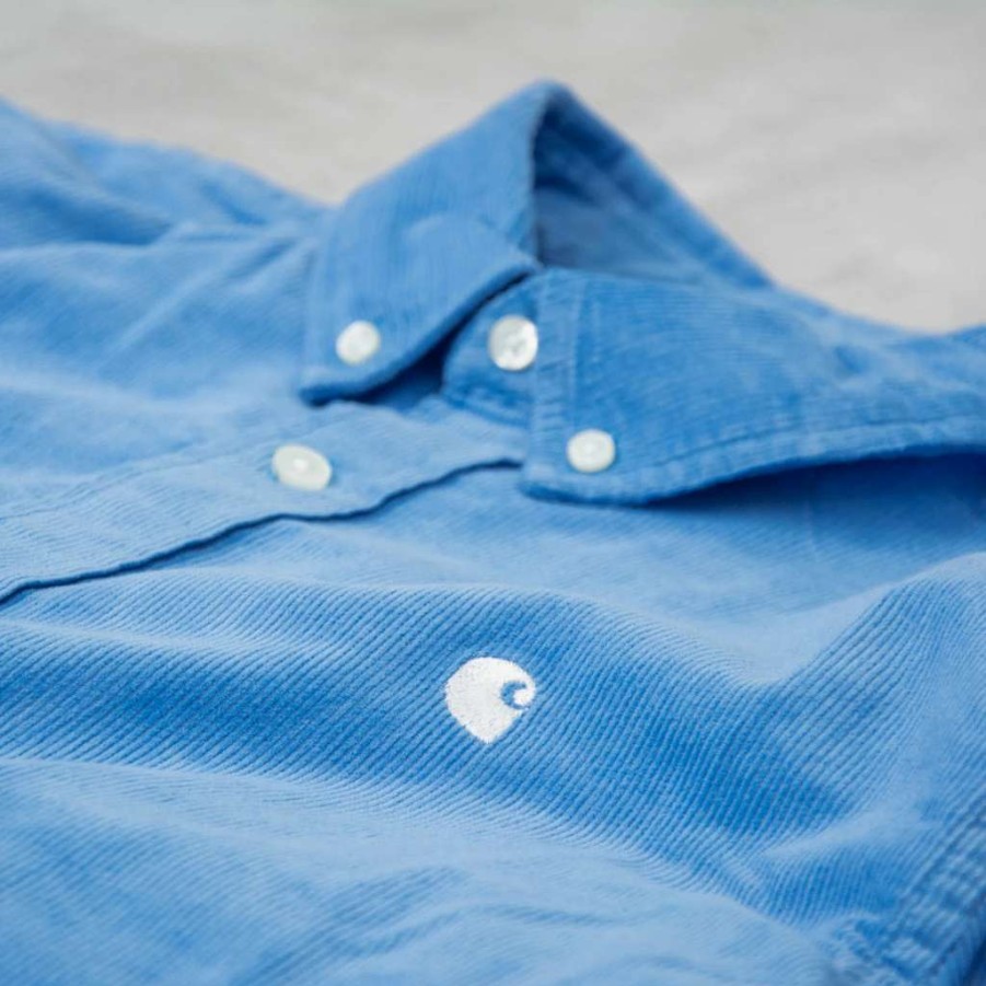 Shirts * | Carhartt Wip Madison Fine Cord L/S Shirt Piscine / White