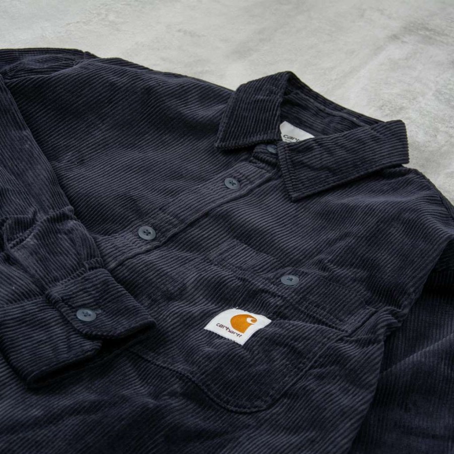 Shirts * | Carhartt Wip Flint Cord L/S Shirt Dark Navy / Rinsed