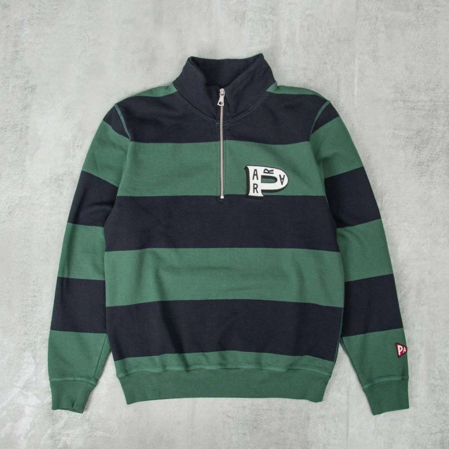 Sweats & Hoods * | By Parra Worked P Striped Haltl Zip Sweat Navy / Green