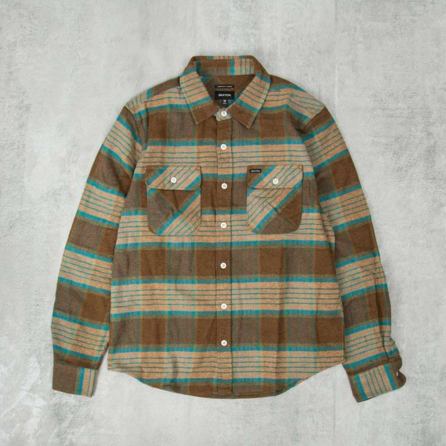 Shirts * | Brixton Bowery L/S Flannel Shirt Grey / Desert