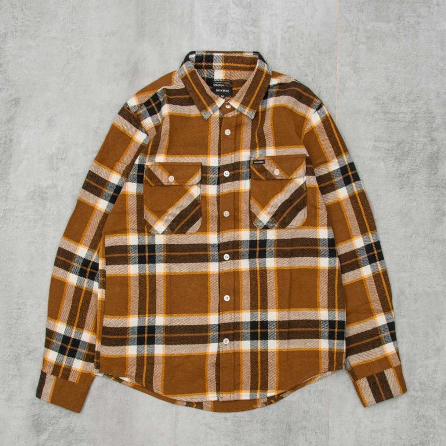 Shirts * | Brixton Bowery L/S Flannel Shirt Medal Bronze