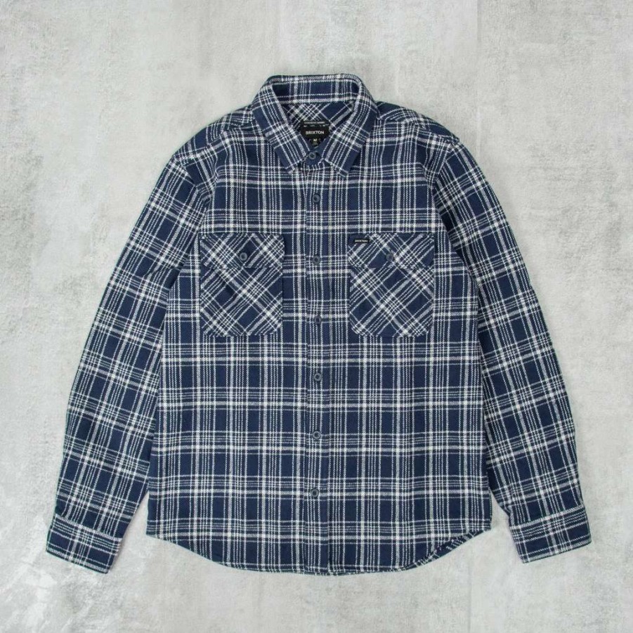 Shirts * | Brixton Bowery L/S Heavy Weight Flannel Shirt Navy / Grey