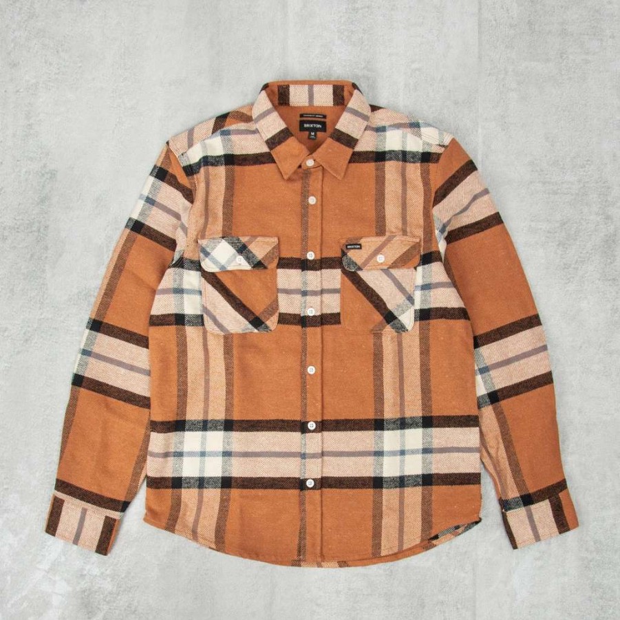 Shirts * | Brixton Bowery L/S Flannel Shirt Mocha Plaid