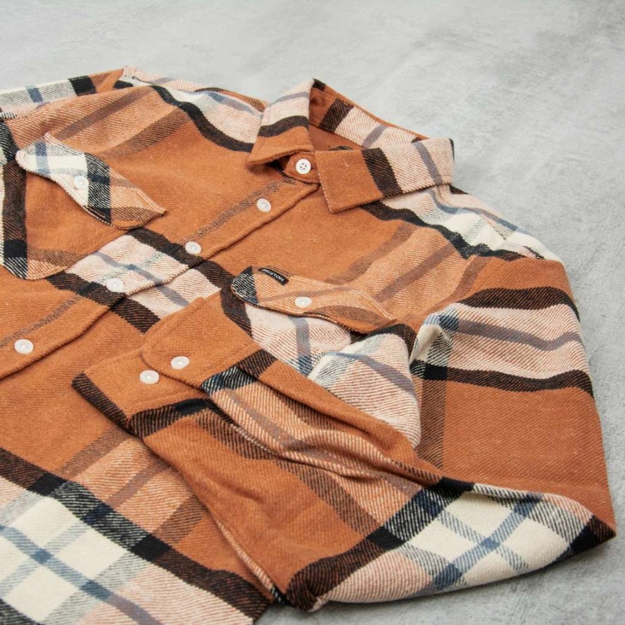 Shirts * | Brixton Bowery L/S Flannel Shirt Mocha Plaid