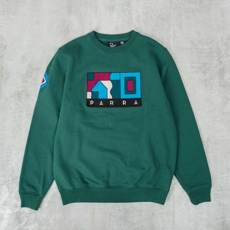 Sweats & Hoods * | By Parra Blockhaus Crew Sweatshirt Pine Green