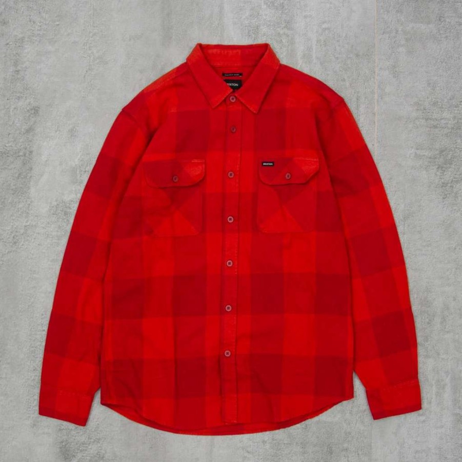 Shirts * | Brixton Bowery L/S Flannel Shirt Crimson / Aurora Red