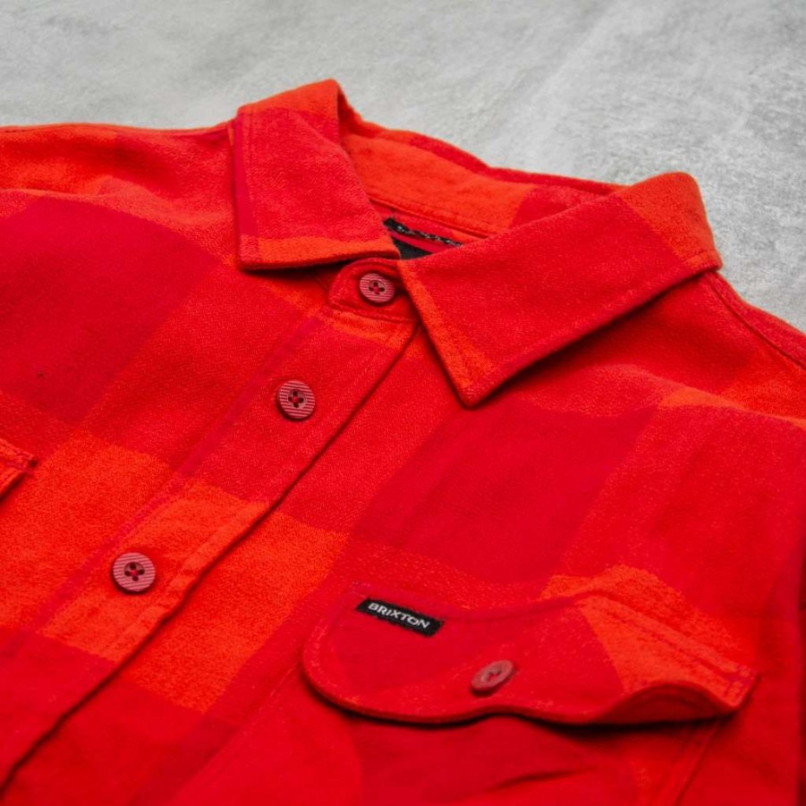 Shirts * | Brixton Bowery L/S Flannel Shirt Crimson / Aurora Red