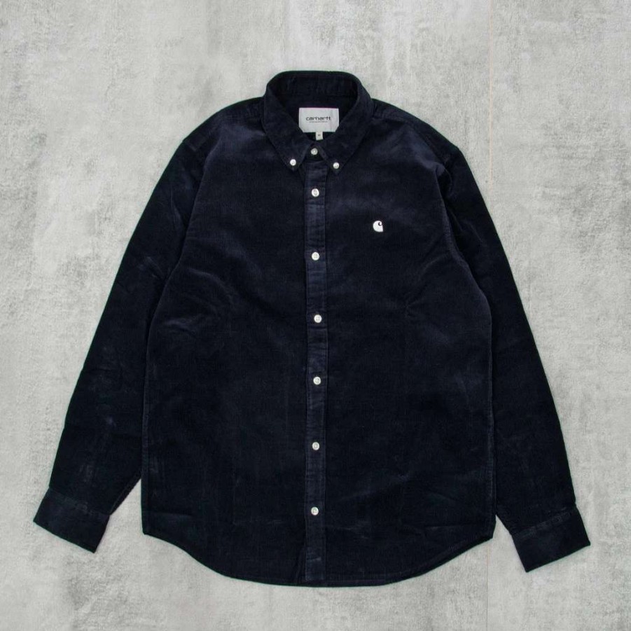 Shirts * | Carhartt Wip Madison Fine Cord L/S Shirt Dark Navy / White