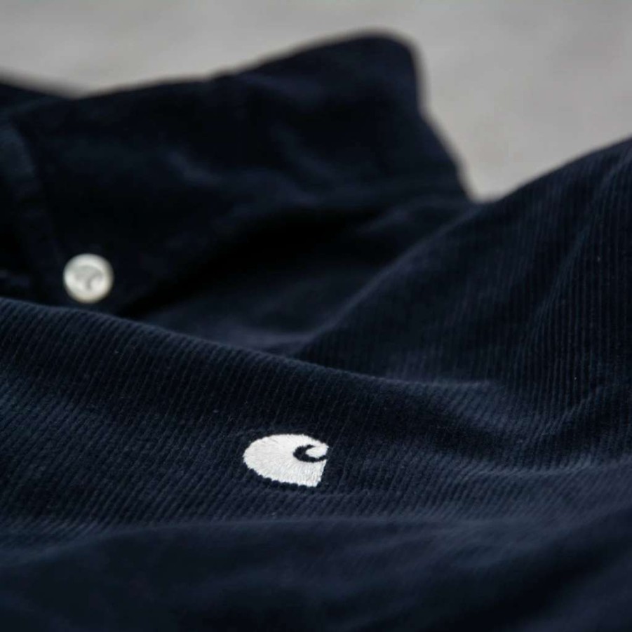 Shirts * | Carhartt Wip Madison Fine Cord L/S Shirt Dark Navy / White