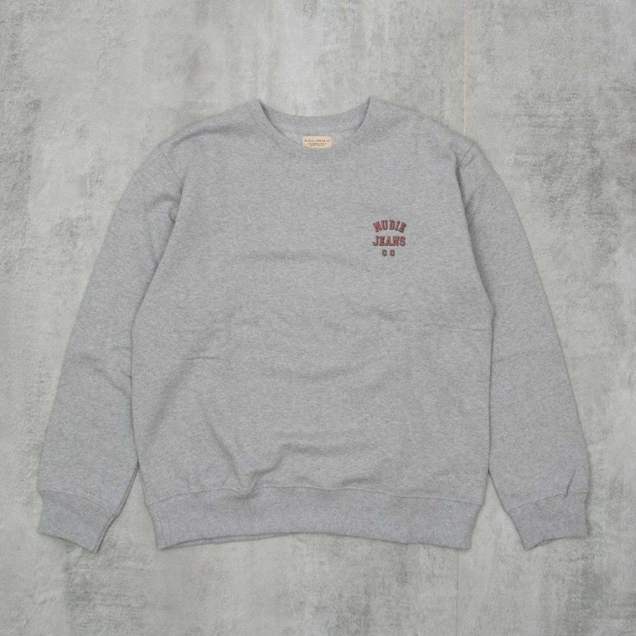 Sweats & Hoods * | Nudie Frasse Logo Sweatshirt Grey Melange