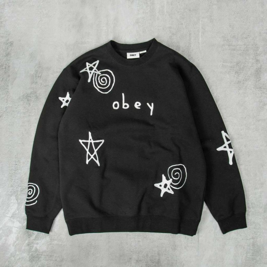 Sweats & Hoods * | Obey Gazin Crew Sweatshirt Black