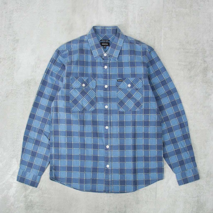 Shirts * | Brixton Bowery Summer Weight Shirt Blue / Light Blue