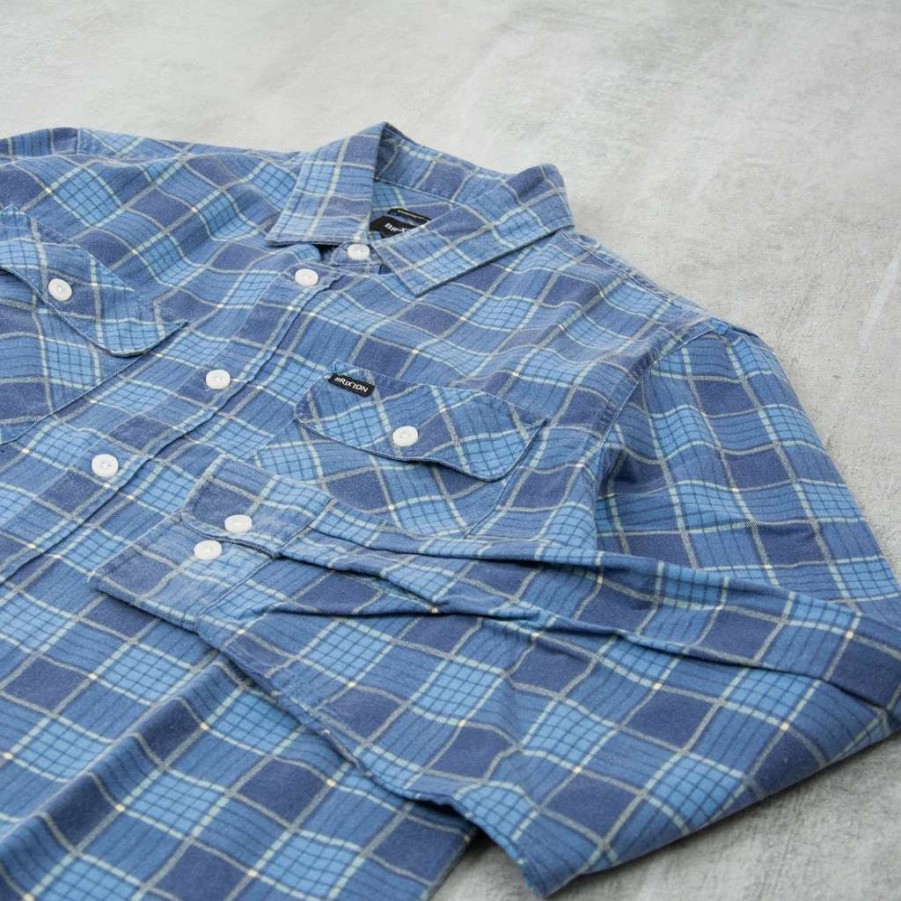 Shirts * | Brixton Bowery Summer Weight Shirt Blue / Light Blue