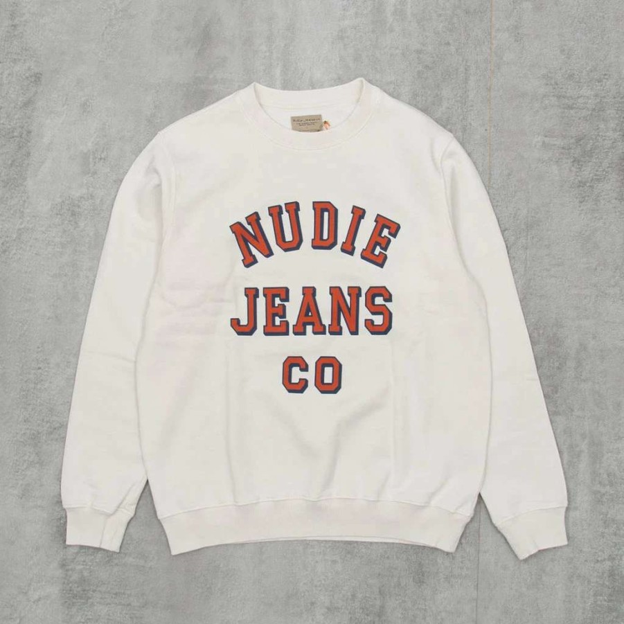 Sweats & Hoods * | Nudie Lasse Nudie Jeans Co Sweatshirt Chalk White