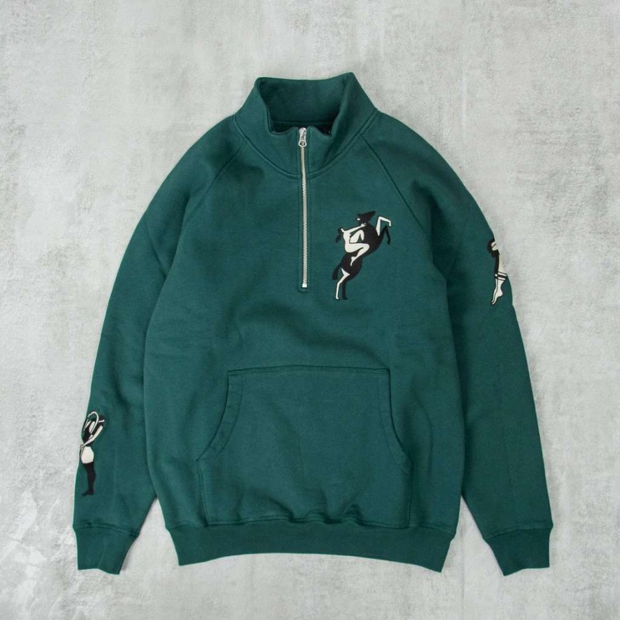 Sweats & Hoods * | By Parra Life Experience Half Zip Sweat Pine Green