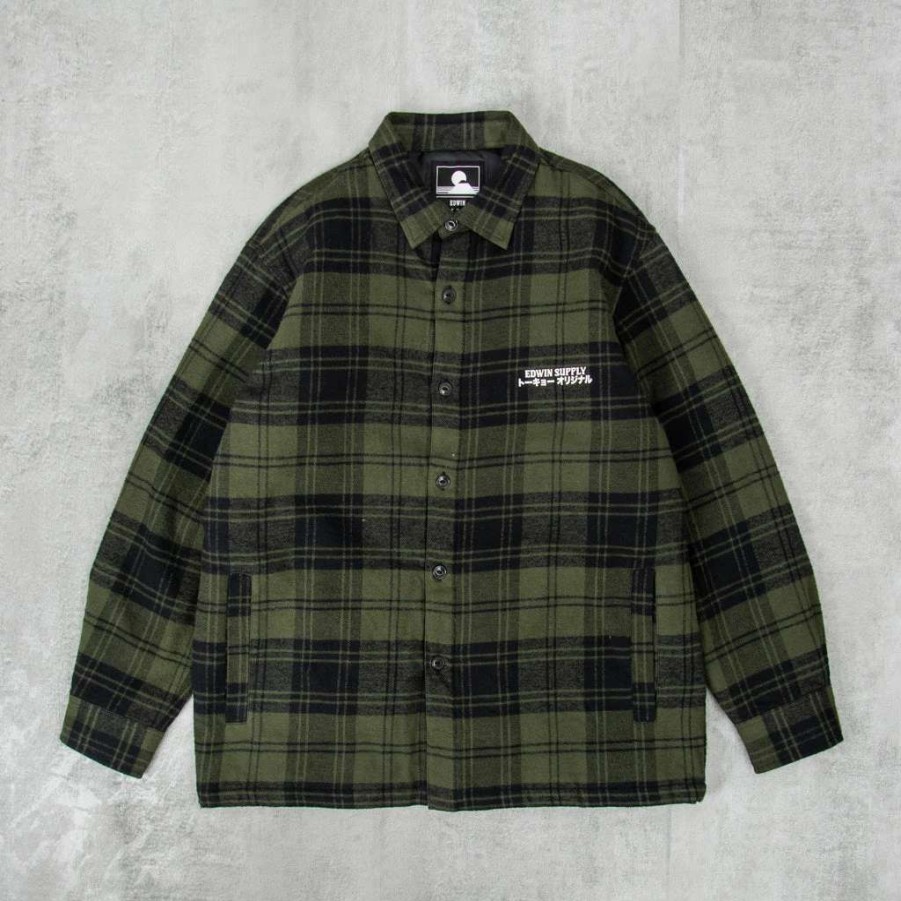 Shirts * | Edwin Sven Shirt Lined Mid Flannel Brushed Black / Ivy