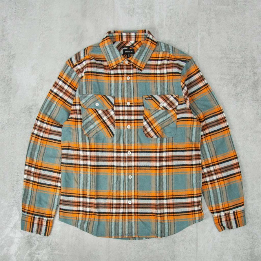 Shirts * | Brixton Bowery Stretch Flannel Burnt Orange / Deep Lake