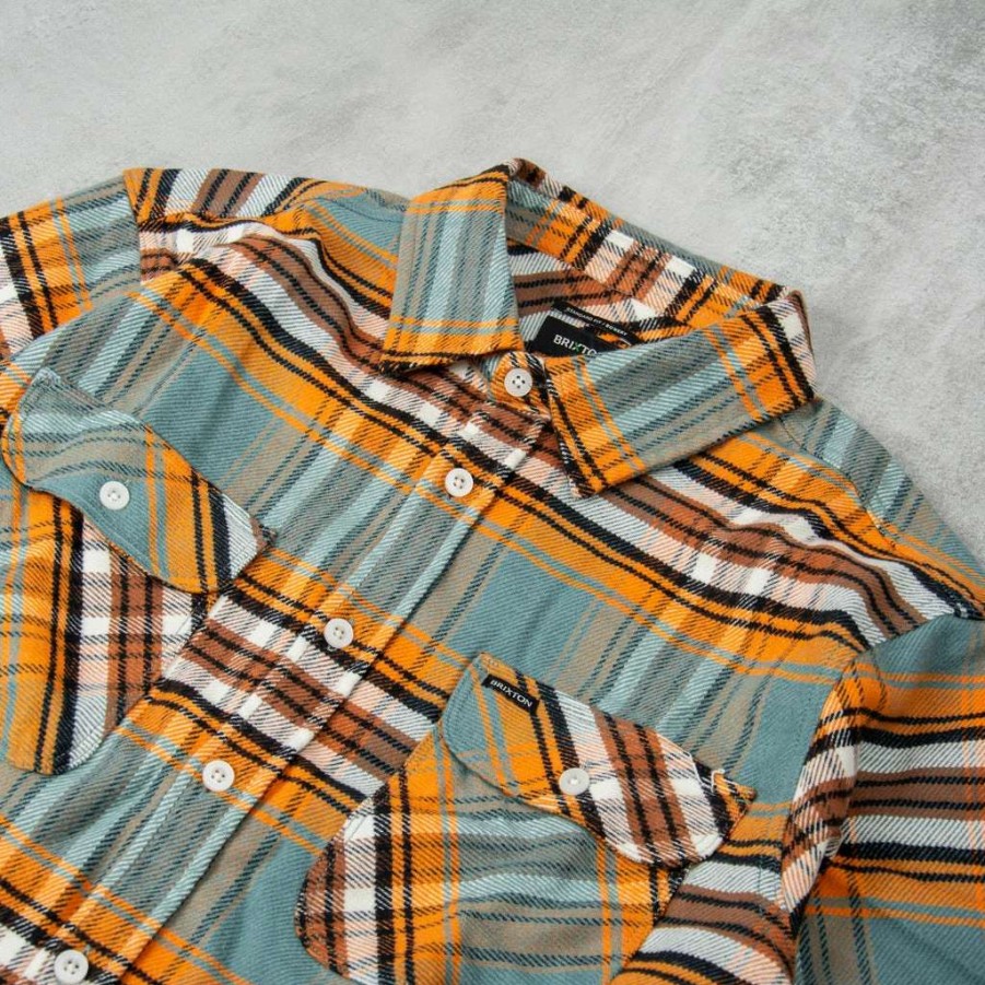 Shirts * | Brixton Bowery Stretch Flannel Burnt Orange / Deep Lake