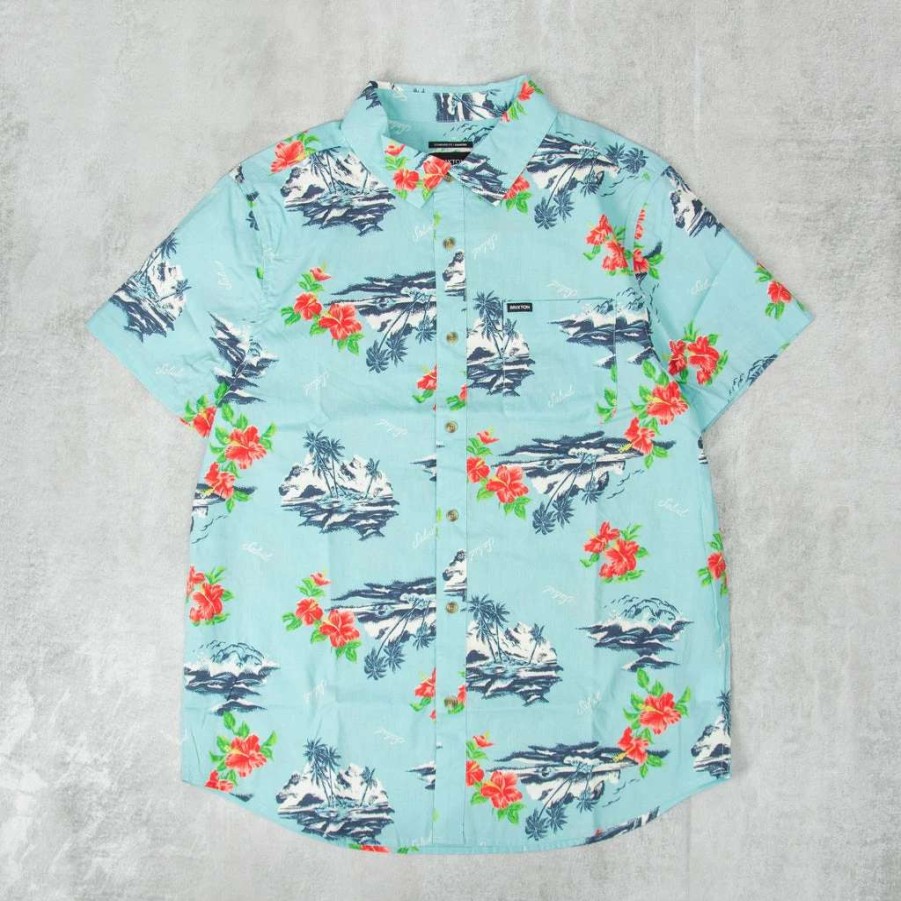 Shirts * | Brixton Charter Print Woven Shirt Canal Blue / Paradise